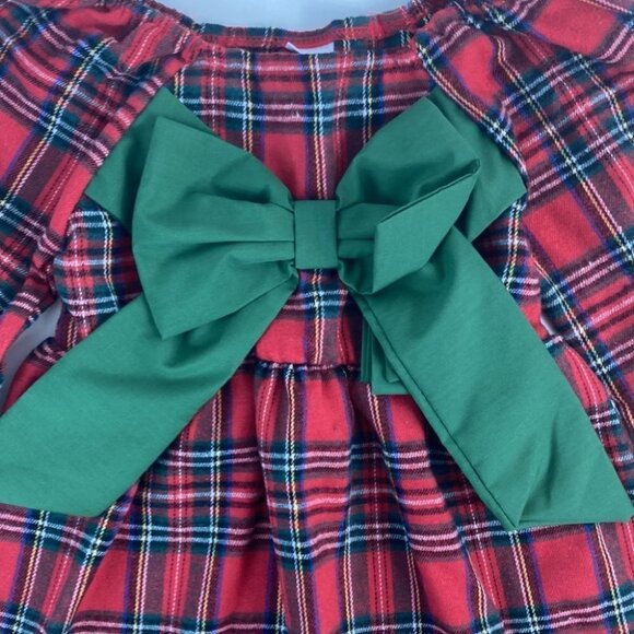 Girls Plaid Holiday Christmas Dress with Bow Detail 3Y - Picture 3 of 6